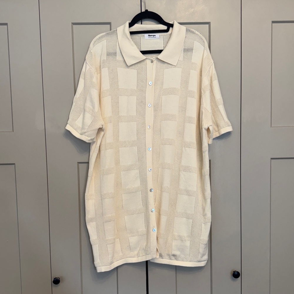 Showpo Cream Knit Button-Down Mini Dress | Beach Cover Up US 16
